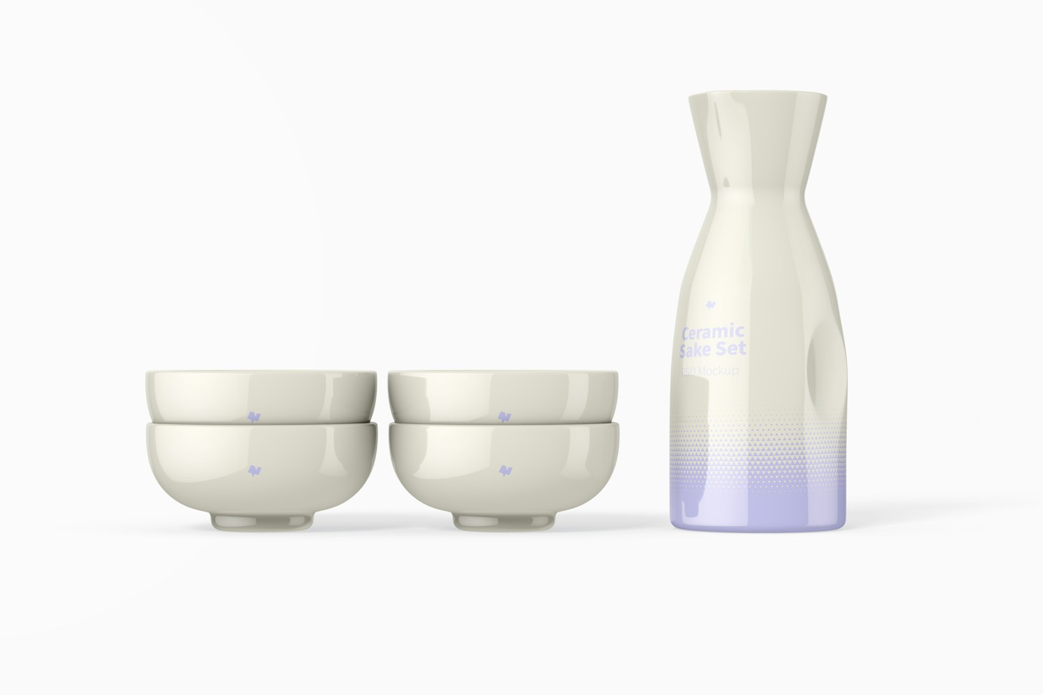 Ceramic Sake Set Mockup, Front View Ceramic Sake Set Mockup, Front View