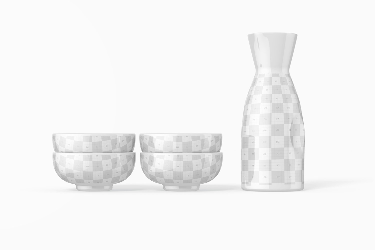 Ceramic Sake Set Mockup, Front View Ceramic Sake Set Mockup, Front View
