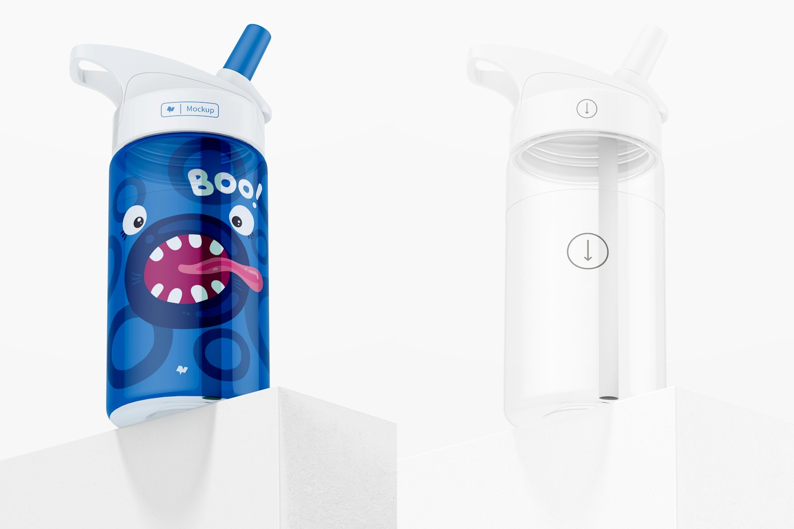 Kids Water Bottle Mockup, Low Angle View