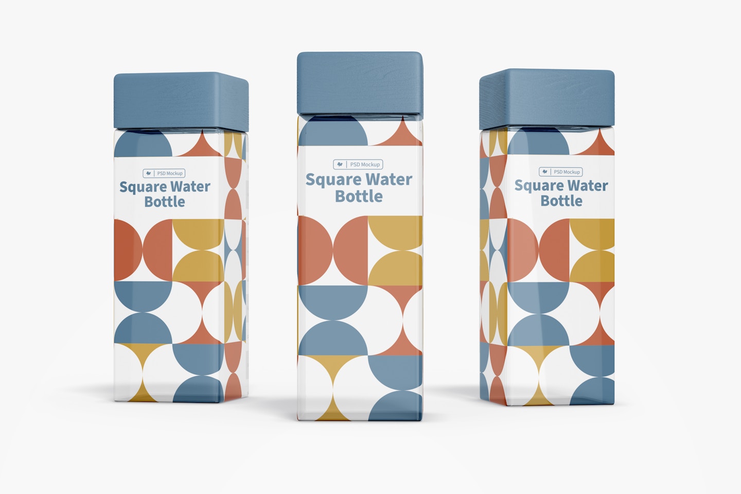 Square Water Bottles Mockup, Front View