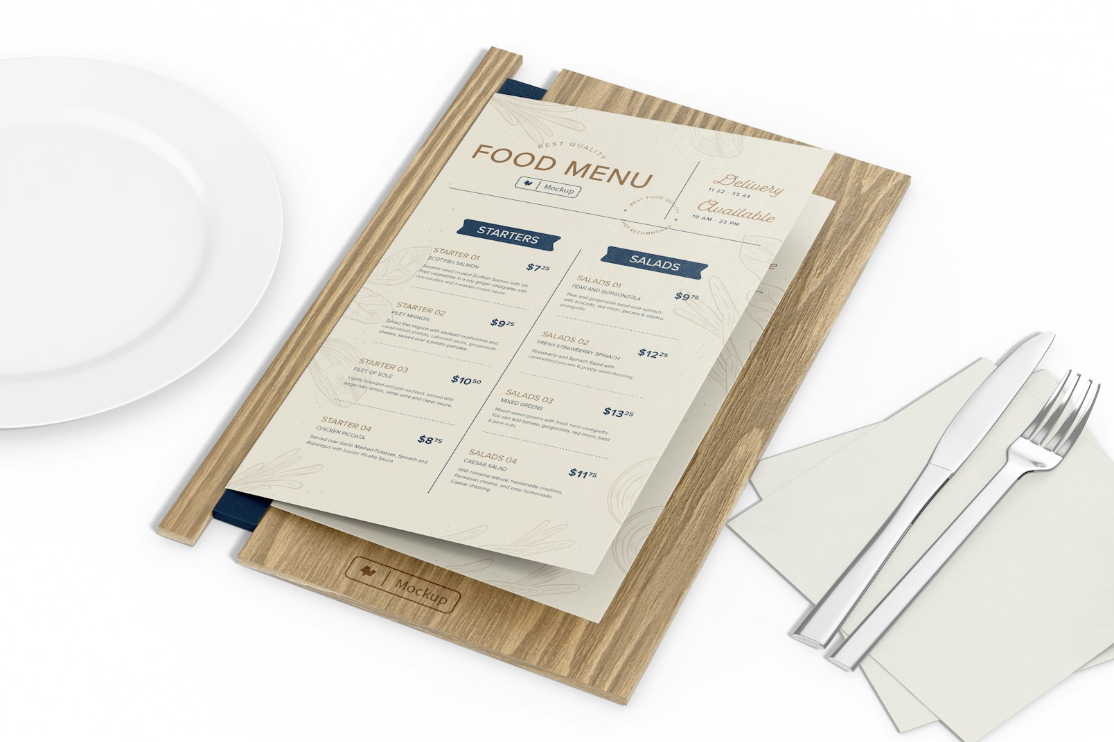 Menu Holder with Rubber Mockup, Perspective