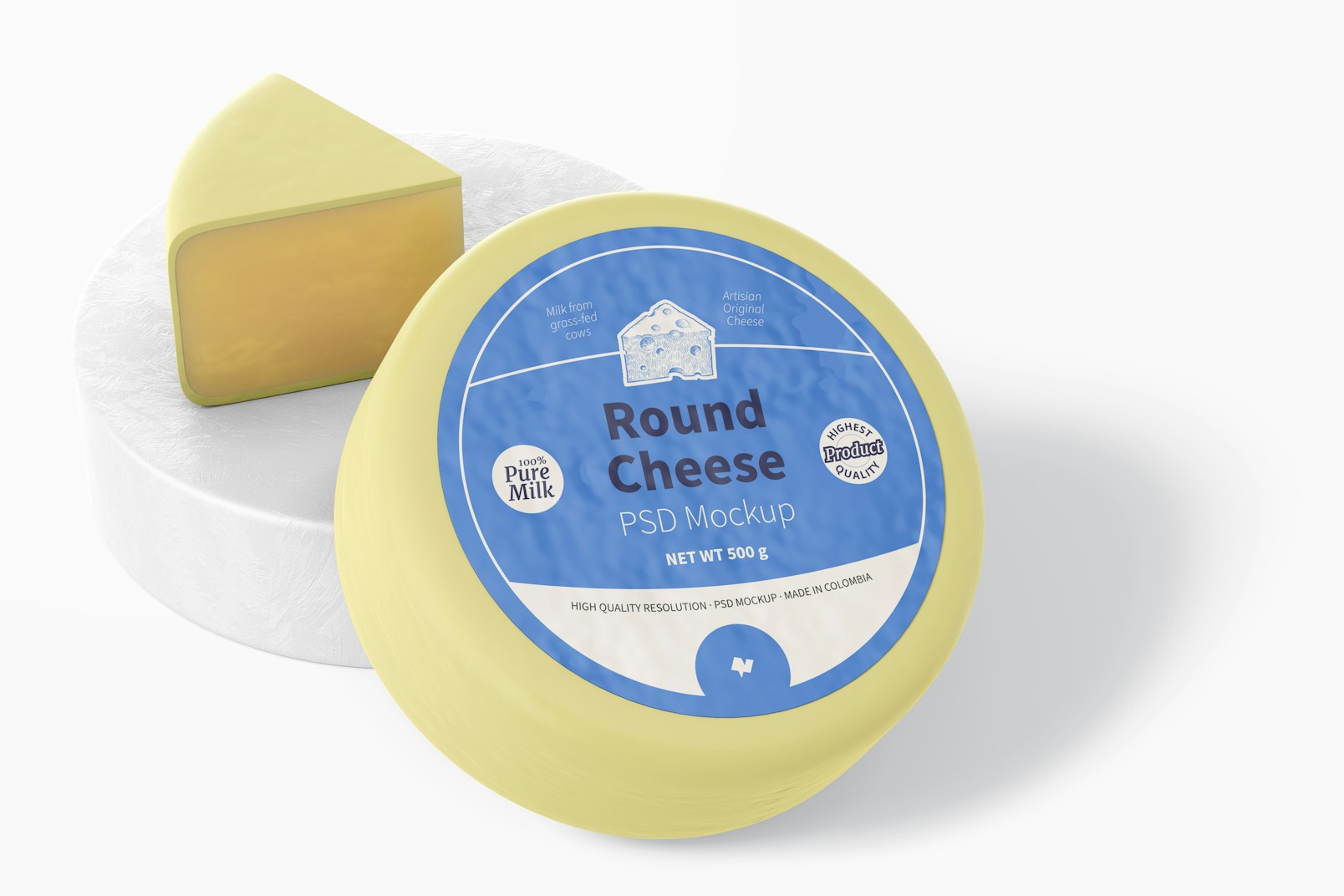 Round Cheese  Mockup, Leaned