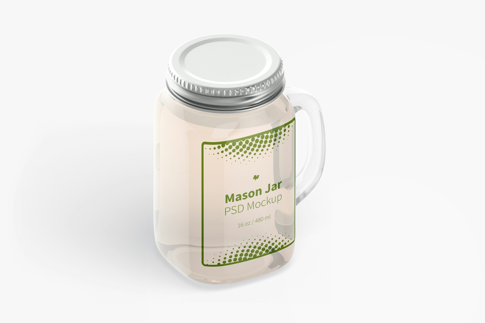 Maqueta de Mason Jar de 16 oz, Vista Isométrica Derecha