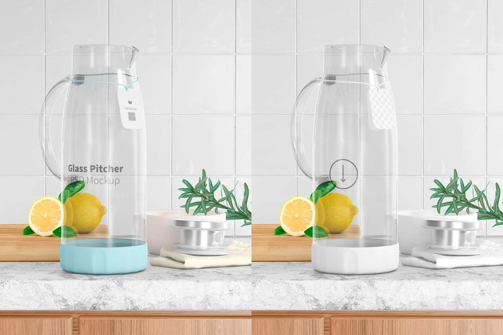 Glass Pitcher with Lid Mockup, Front View