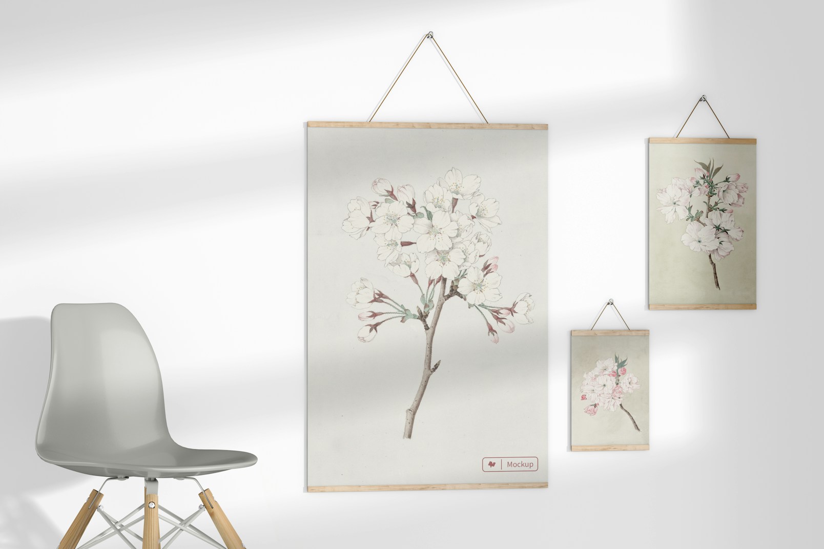 2:3 Wooden Frame Poster Hanger Set with Chair Mockup