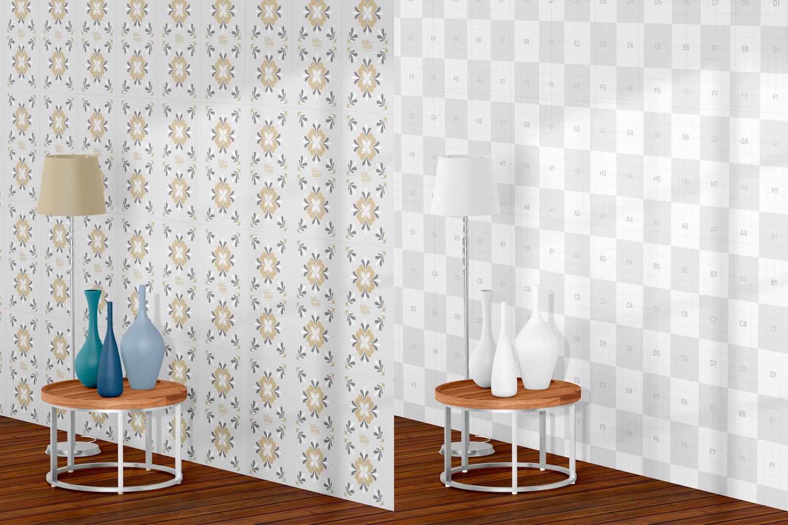 Living Room Ceramic Tile Scene Mockup, Right View