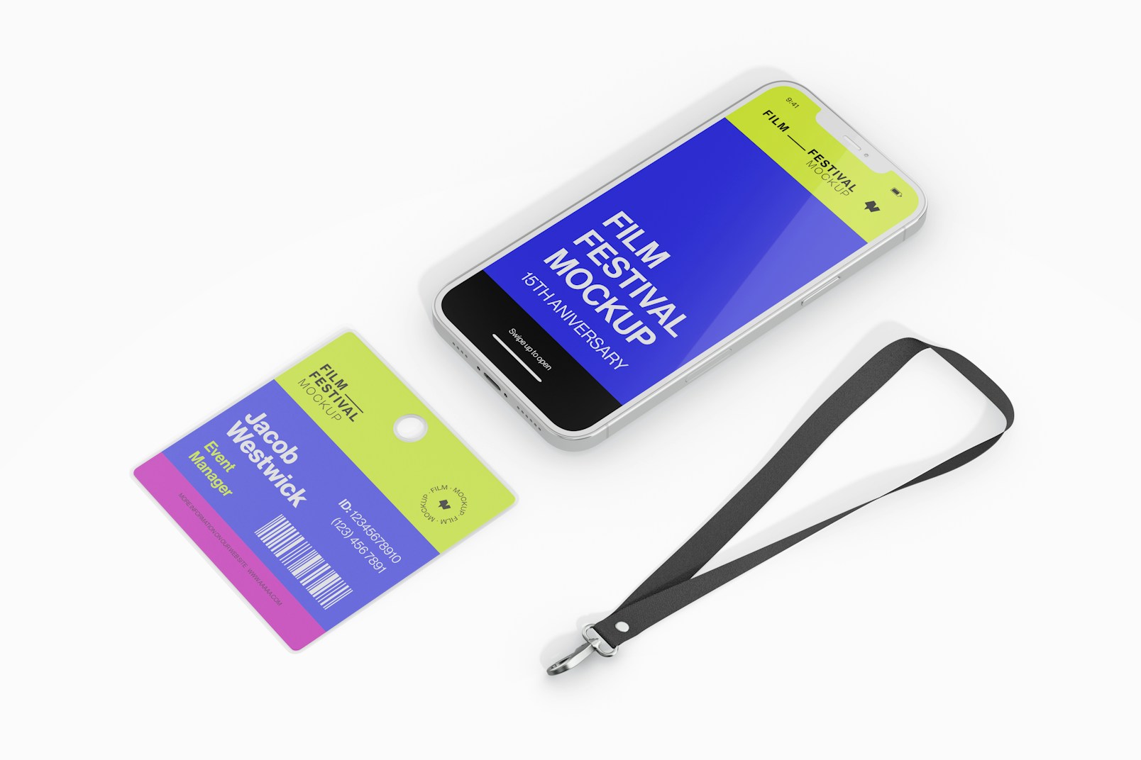 Id Card with Smartphone Mockup, Side View