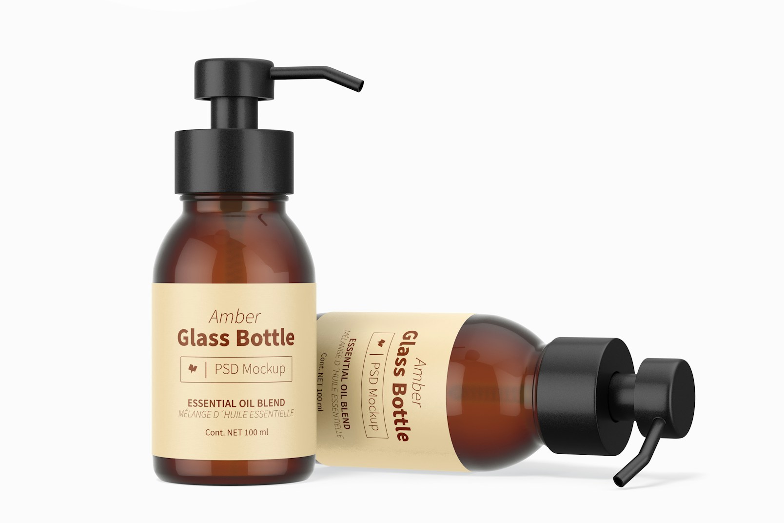 Amber Glass Bottles with Pump Mockup