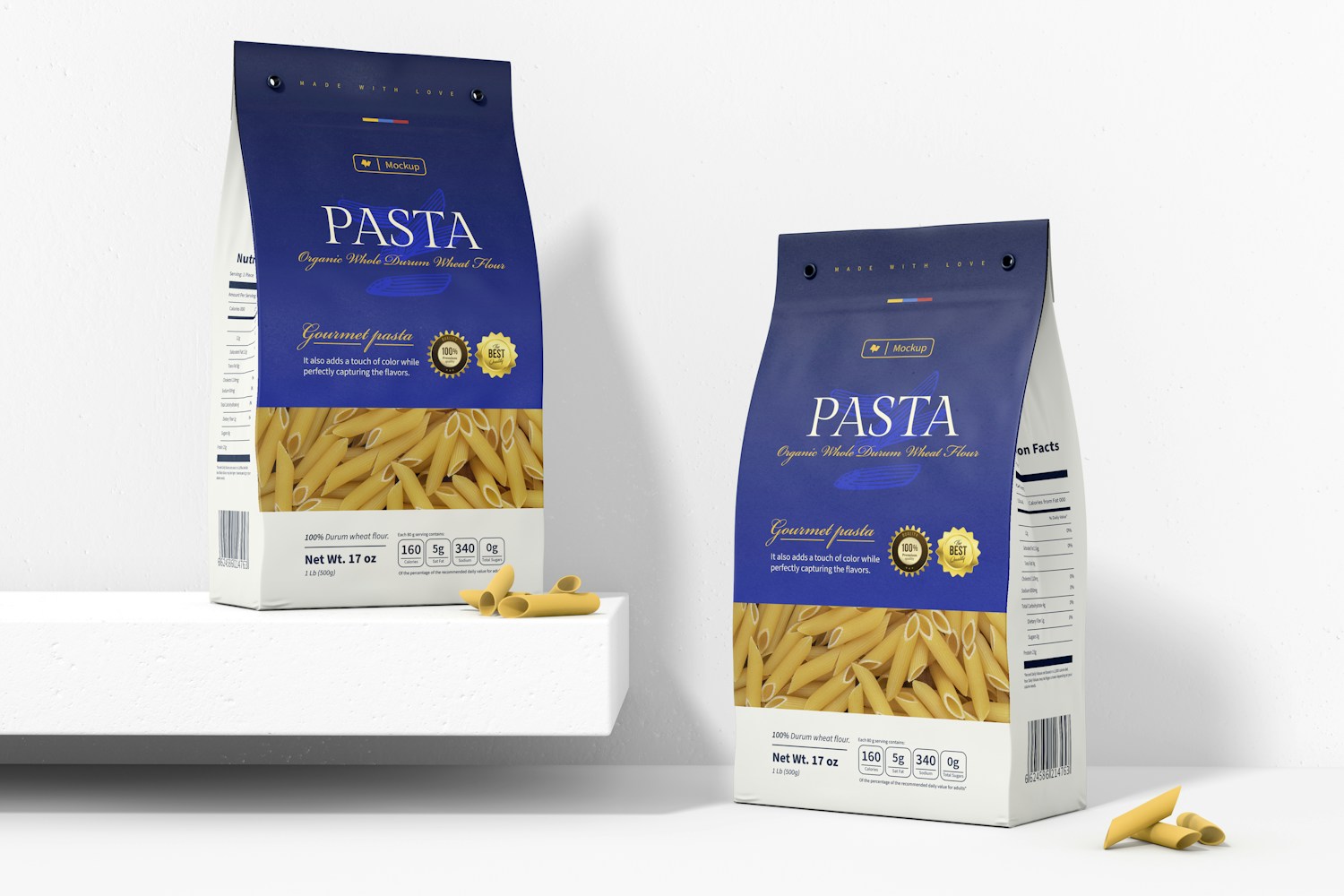 Pasta Paper Bags Mockup, Up and Down