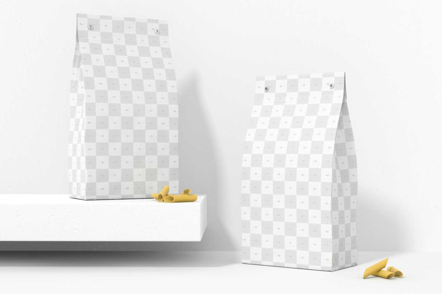 Pasta Paper Bags Mockup, Up and Down Pasta Paper Bags Mockup, Up and Down