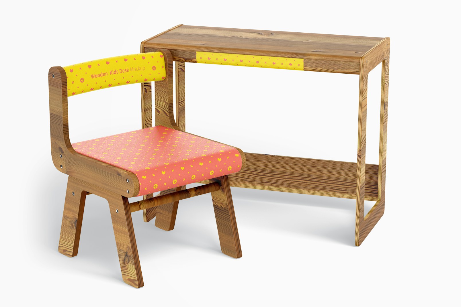 Wooden Kids Desk with Chair Mockup