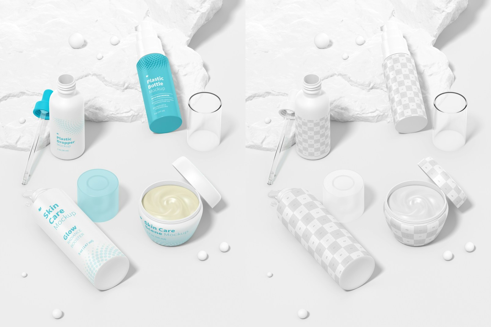 Skin Care Routine Scene Mockup, Standing and Dropped