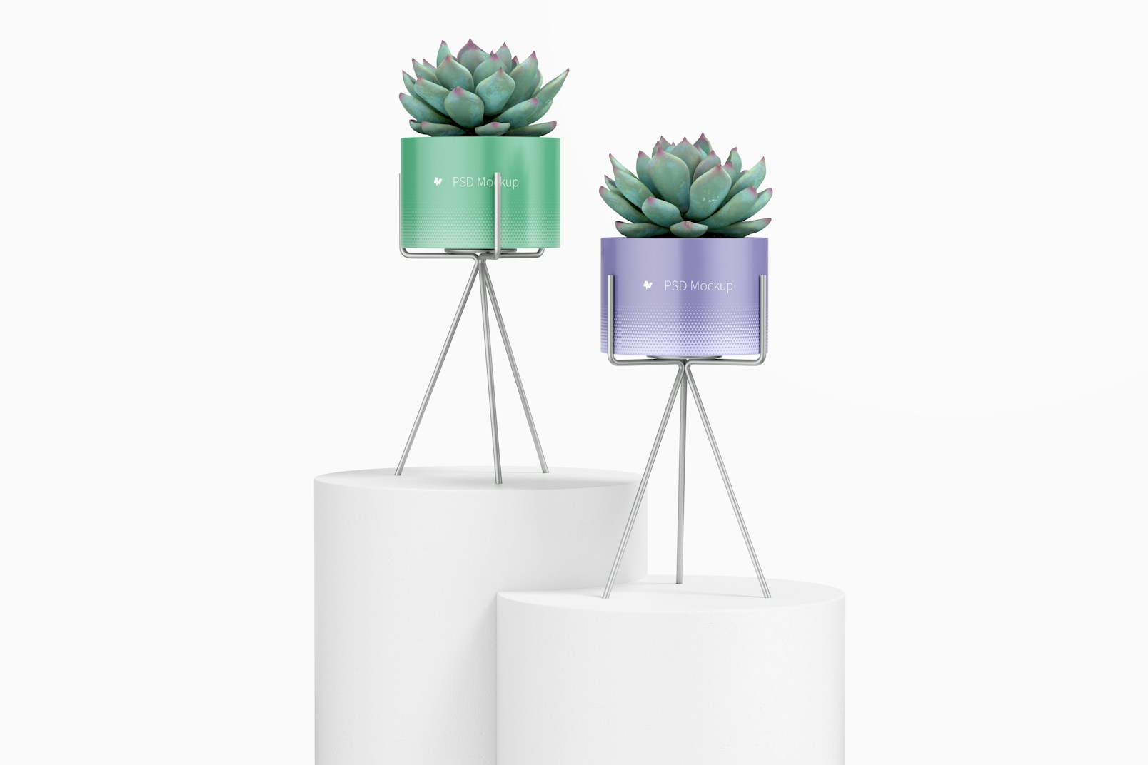 Small Flower Pots with Metal Stands Mockup