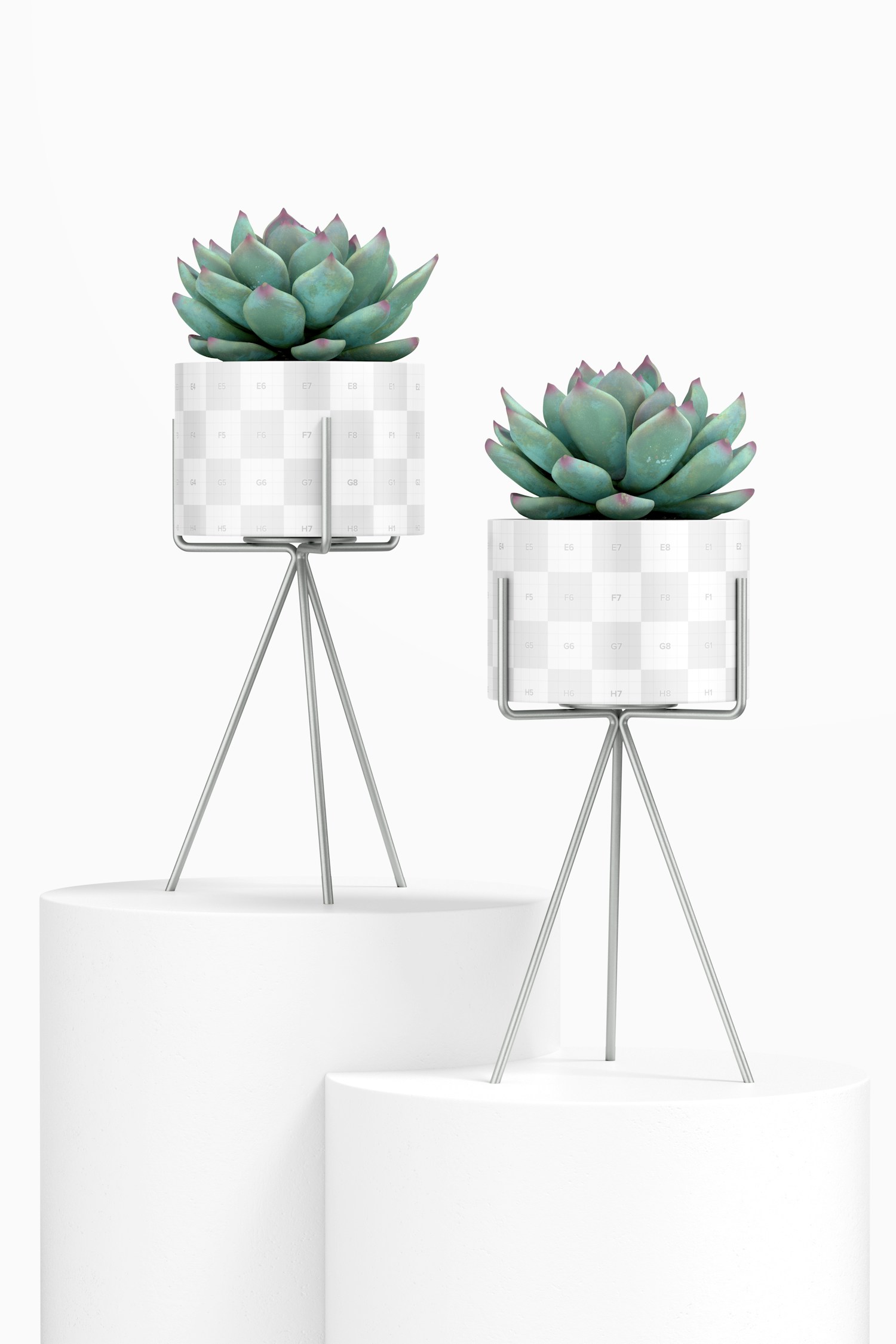 Small Flower Pots with Metal Stands Mockup