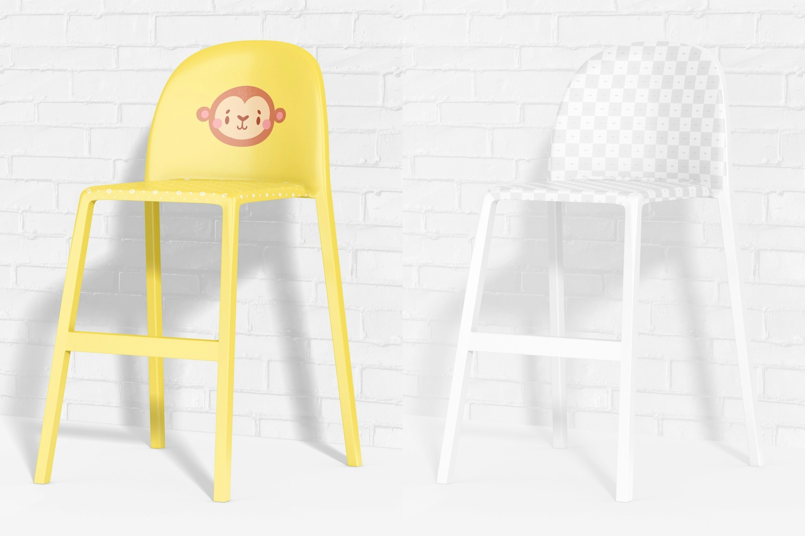 Plastic High Chair for Kids with Wall Mockup