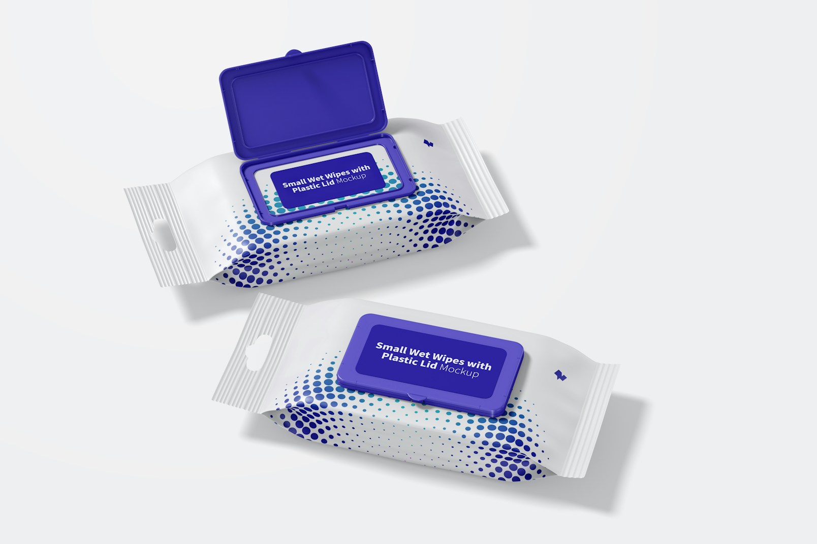 Small Wipes with Plastic Lid Packaging Mockup, Half Side View