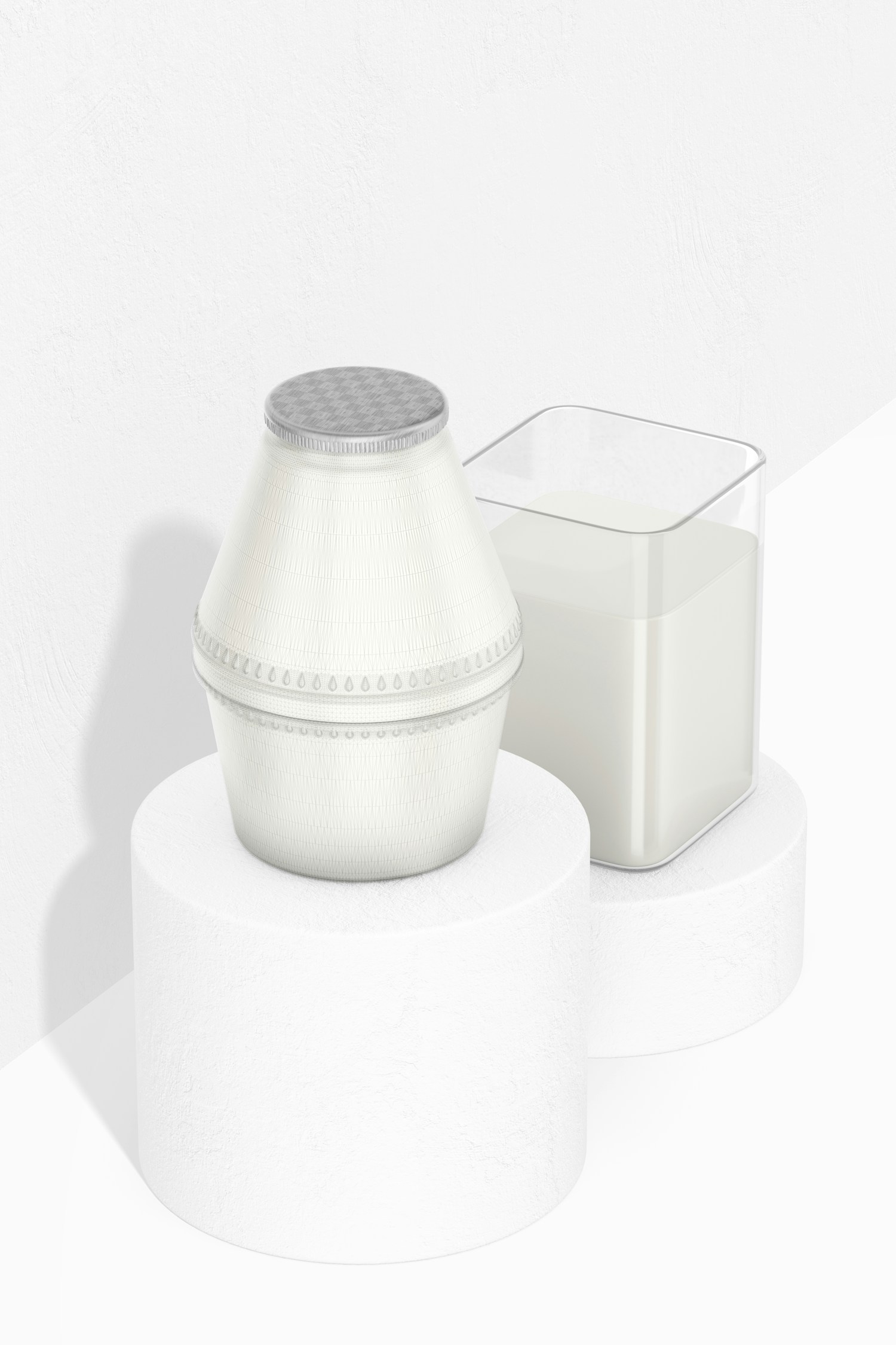 Stubby Milk Bottle Mockup, High Angle View