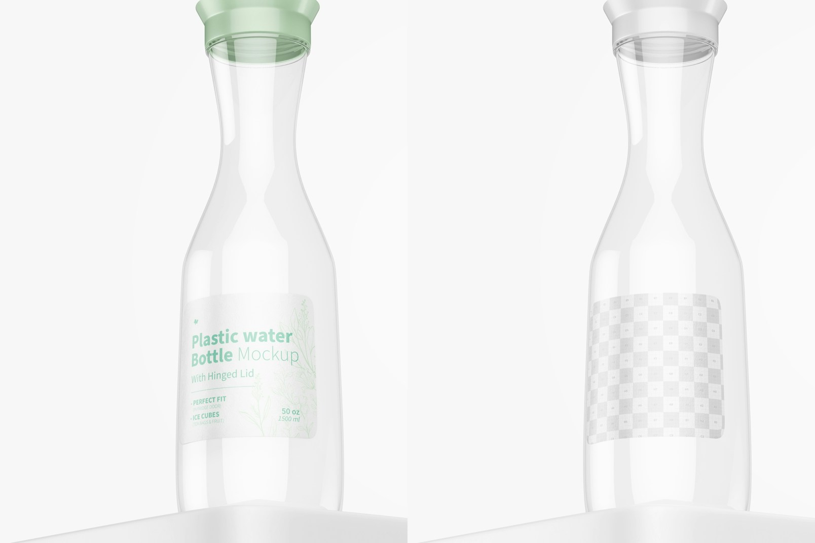 Plastic Water Bottle with Hinged Lid Mockup, Low Angle View