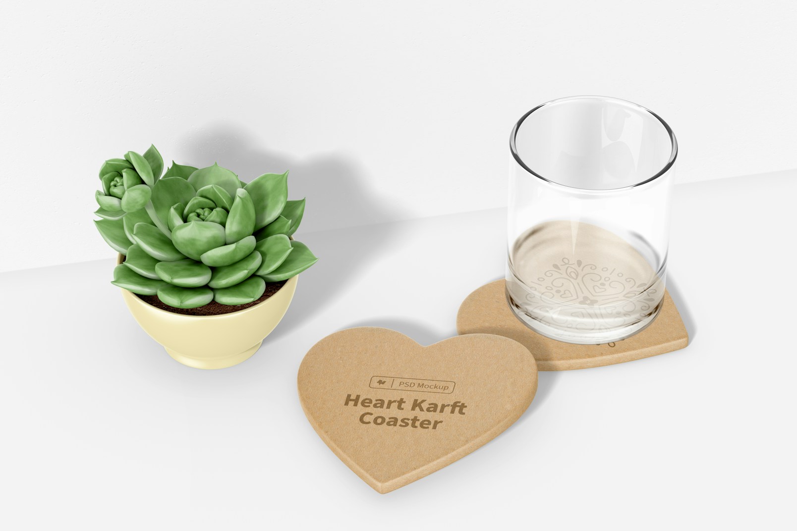 Heart Kraft Coasters with Plant Pot Mockup