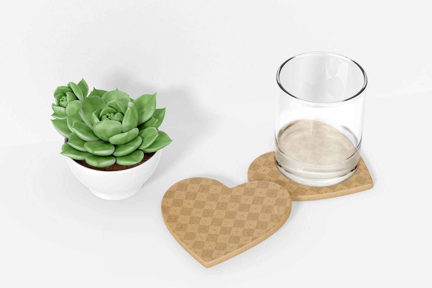 Heart Kraft Coasters with Plant Pot Mockup Heart Kraft Coasters with Plant Pot Mockup