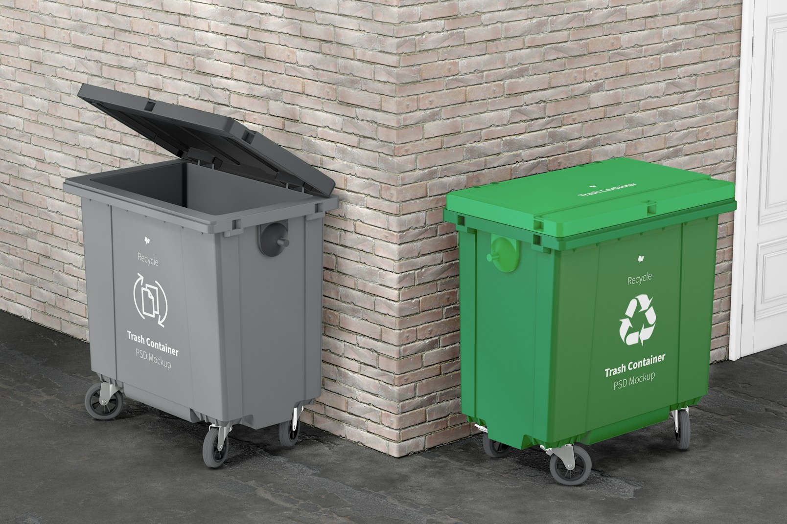 Trash Containers Mockup, Opened and Closed