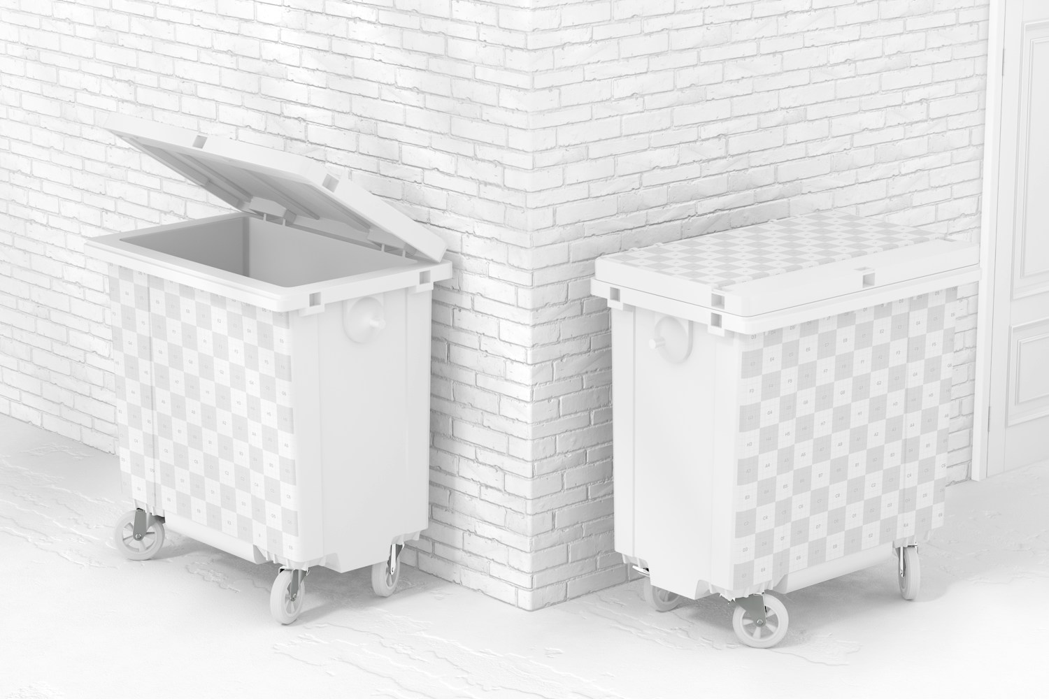 Trash Containers Mockup, Opened and Closed