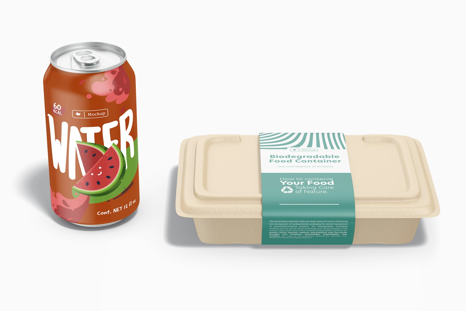 Biodegradable Food Containers with Soda Can Mockup