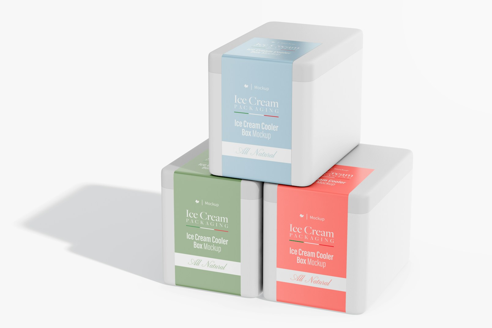 Ice Cream Cooler Boxes Mockup, Stacked