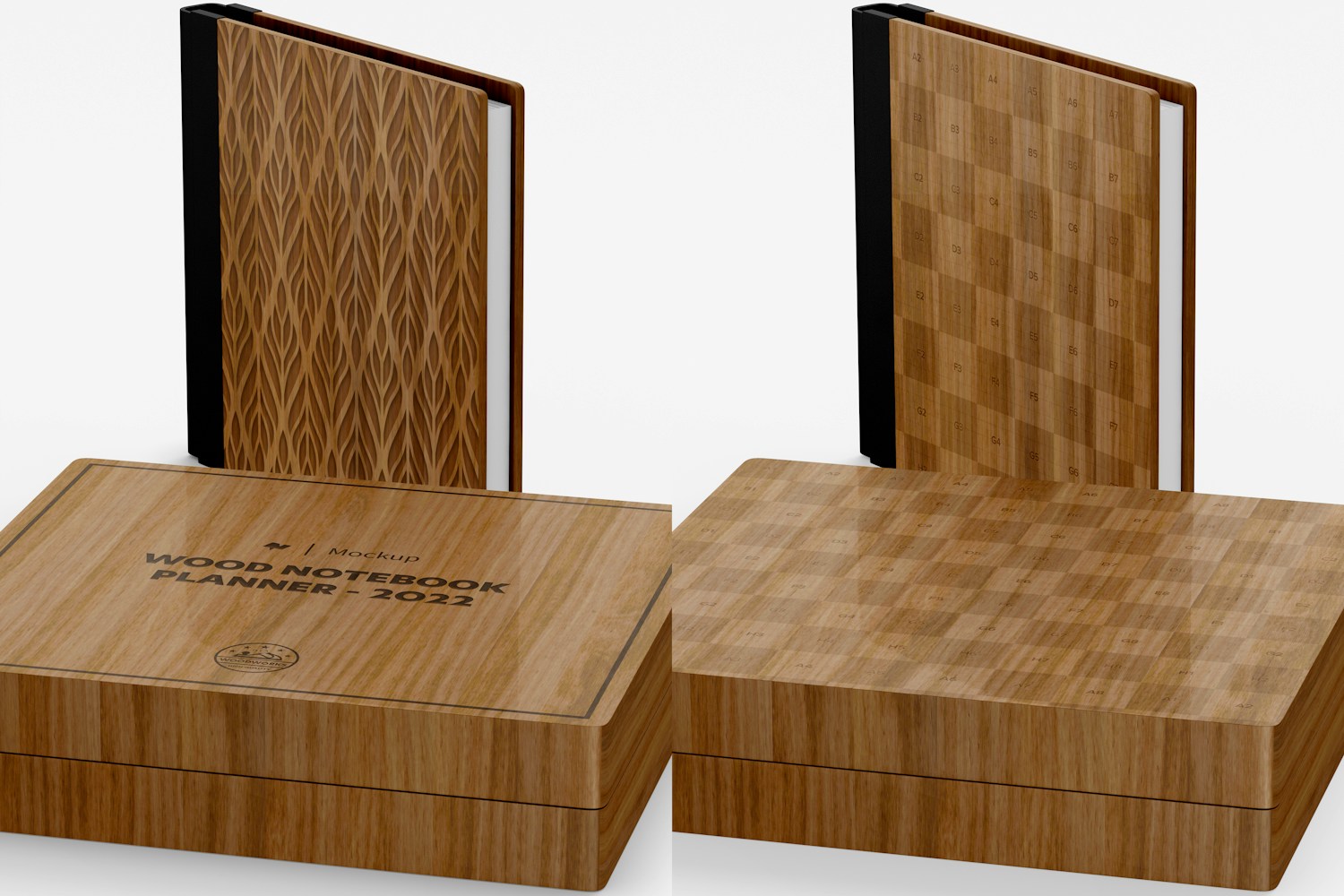 Wood Case for Notebook Mockup, Close Up