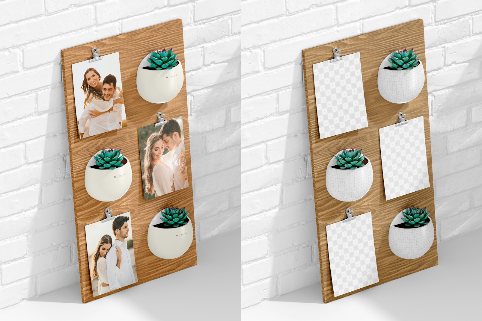 Rustic Photo Board with Pots Mockup, Leaned