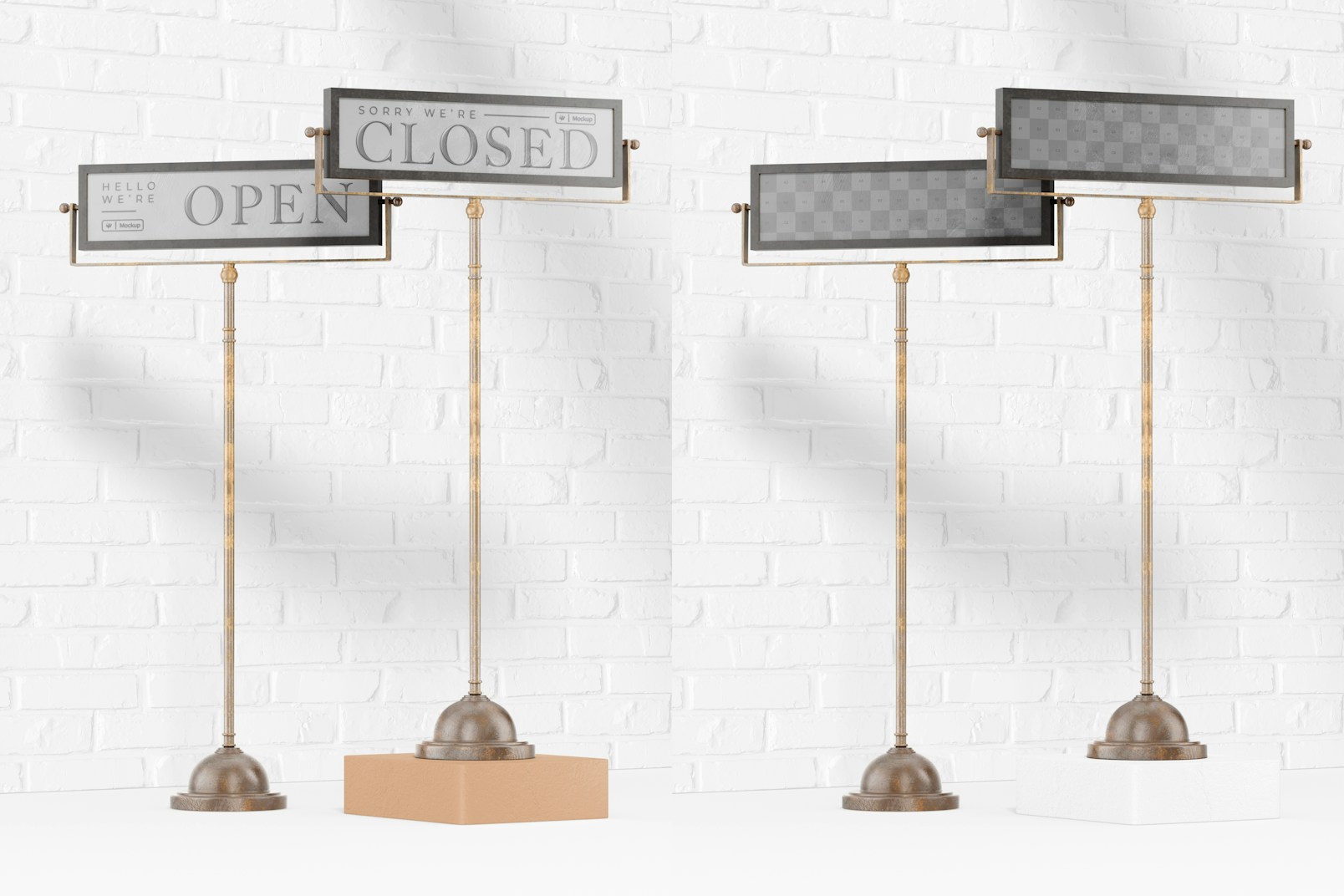 Open/Closed Signs on Stand Mockup