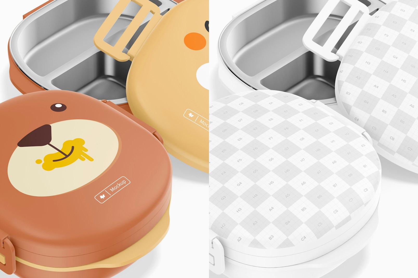 Round Lunch Boxes Mockup, Close Up