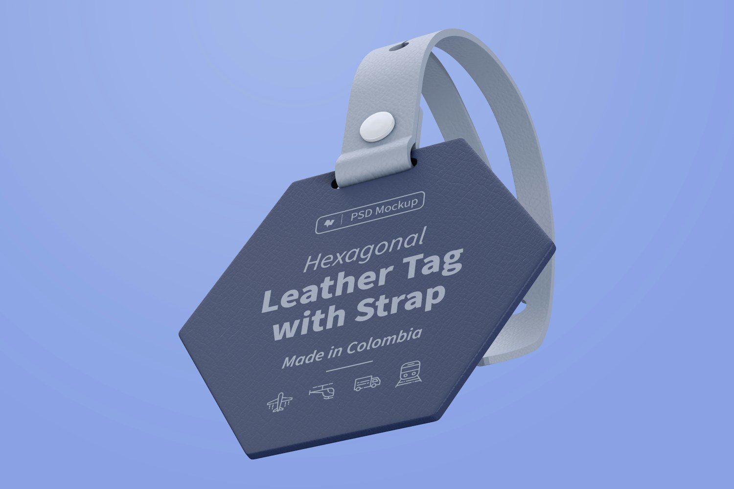 Hexagonal Leather Tag with Strap Mockup, Floating