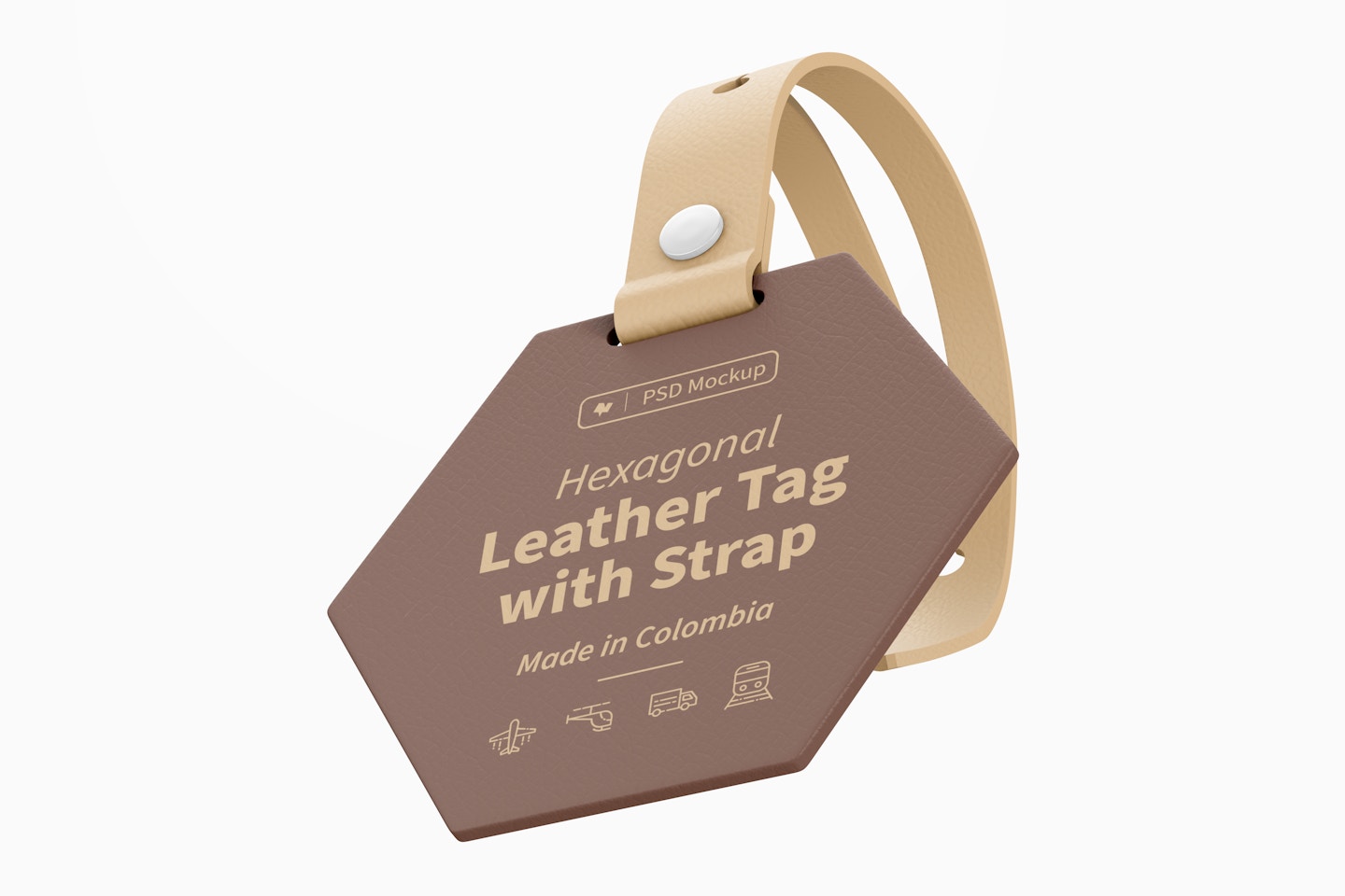 Hexagonal Leather Tag with Strap Mockup, Floating