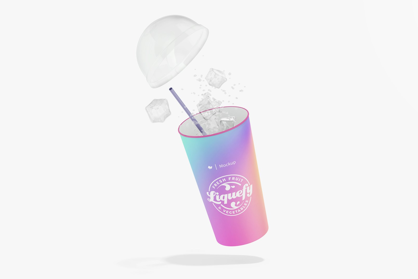 Paper Cup With Plastic Dome Lid Mockup, Falling