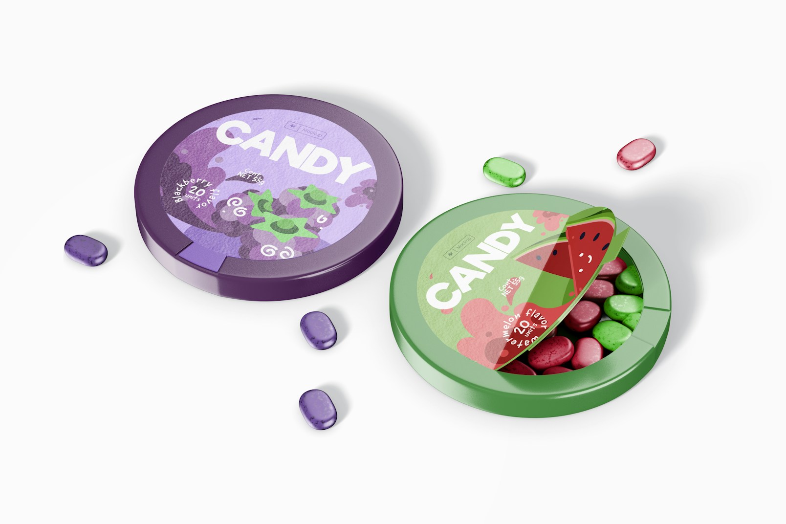 Round Candy Boxes Mockup