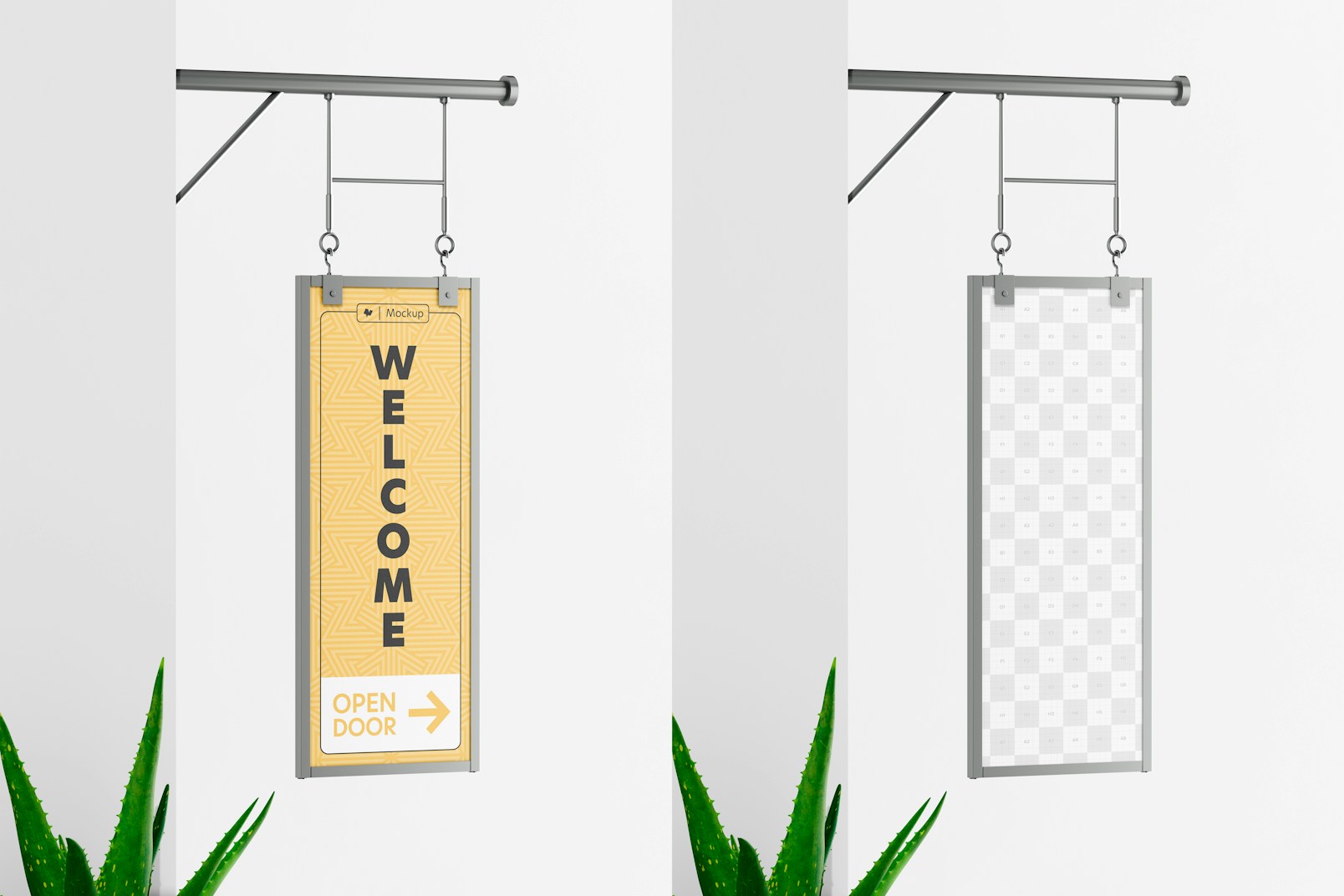 Vertical Hanging Sign Mockup, Perspective