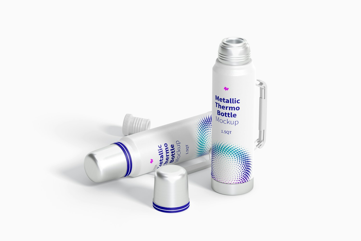 Metallic Thermo Bottles Mockup, Perspective View Metallic Thermo Bottles Mockup, Perspective View
