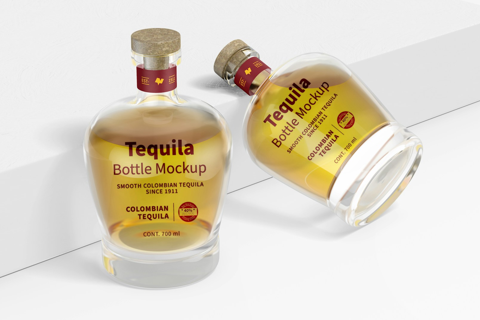 Tequila Bottles Mockup, Standing and Leaned