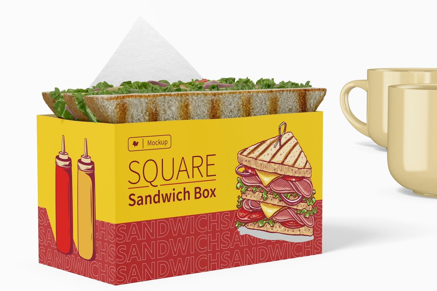 Square Sandwich Box Mockup