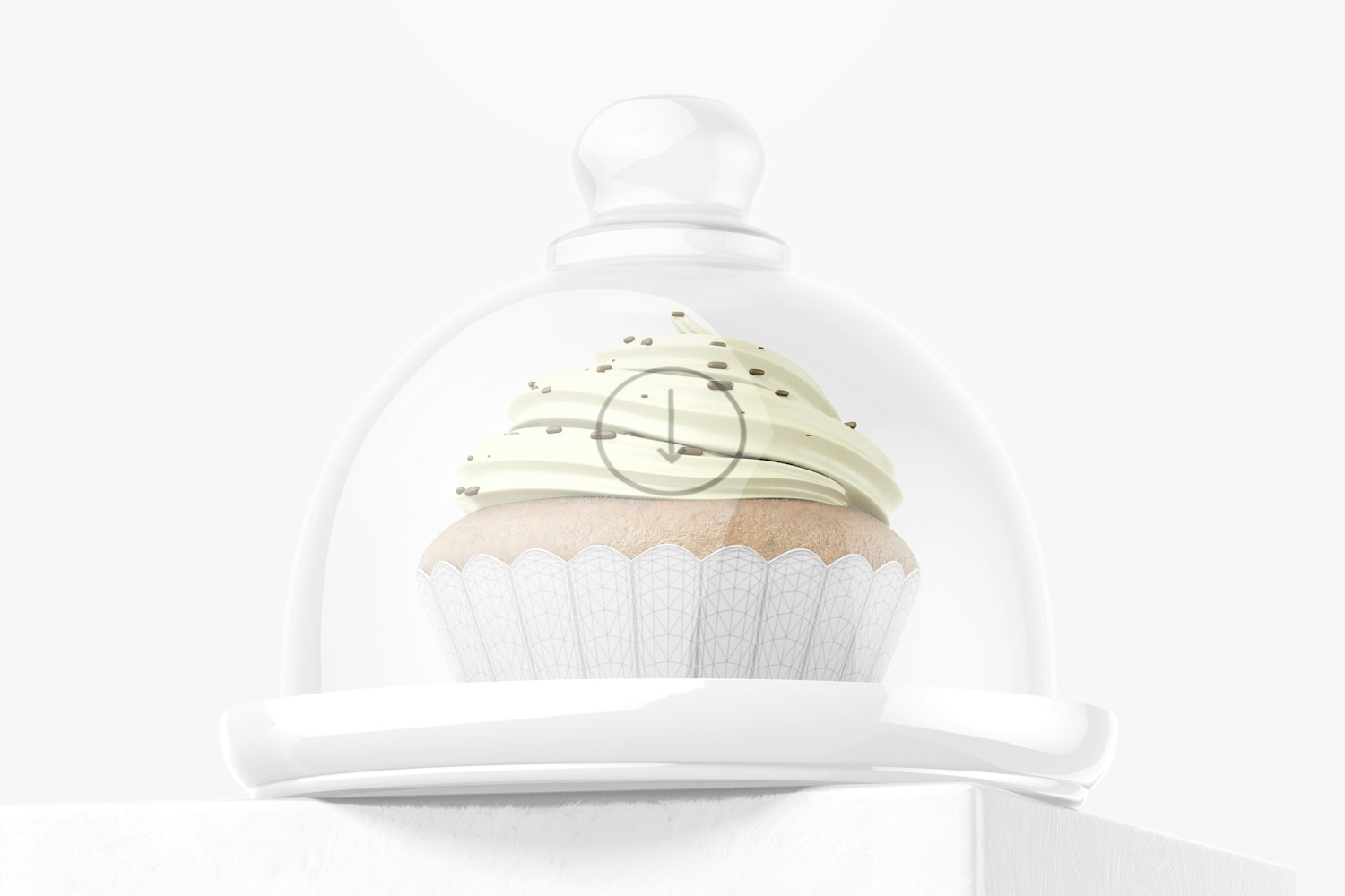 Cupcake Stand with Dome Lid Mockup, Low Angle View