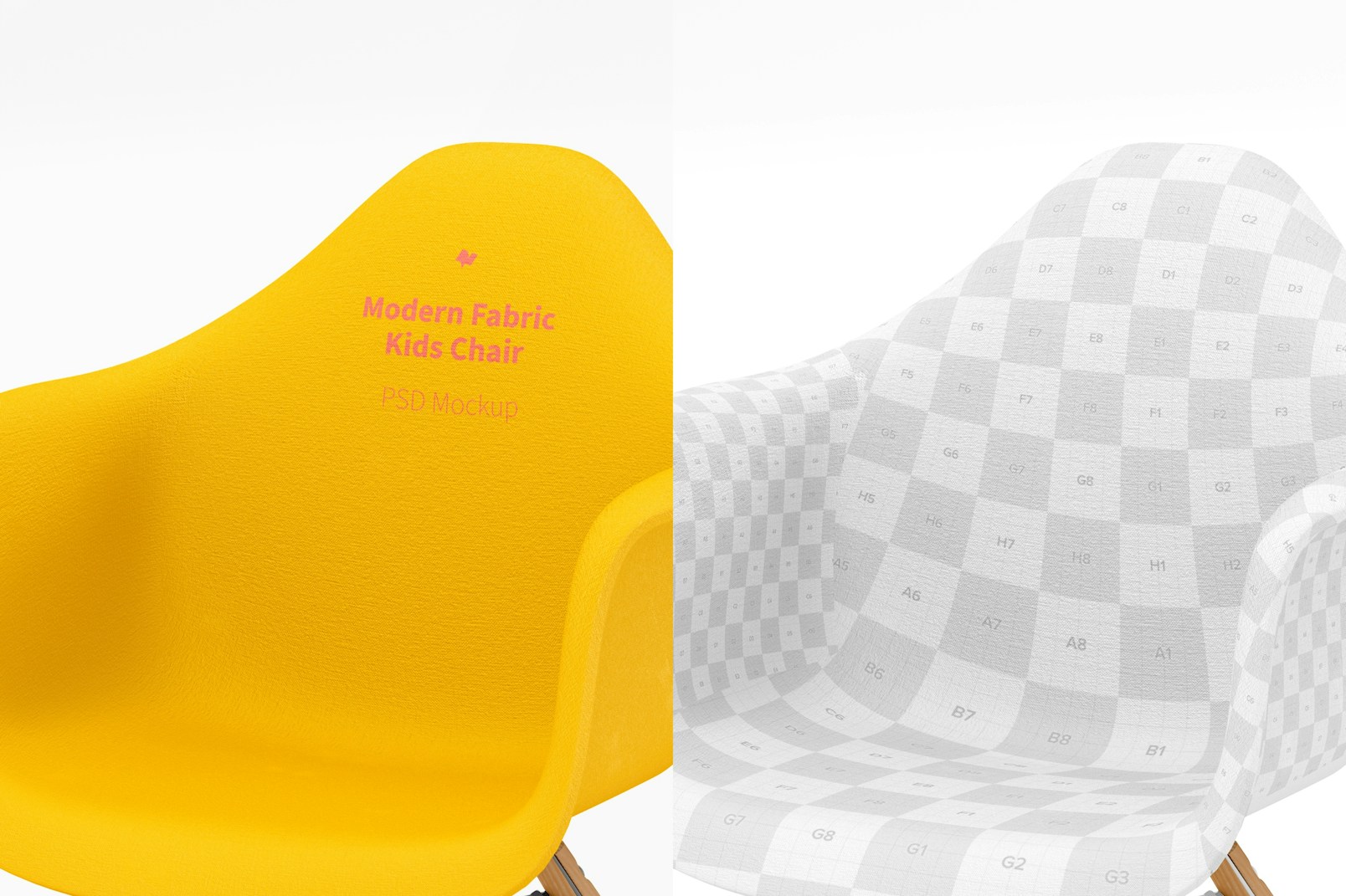 Modern Fabric Kids Chair Mockup, Close Up