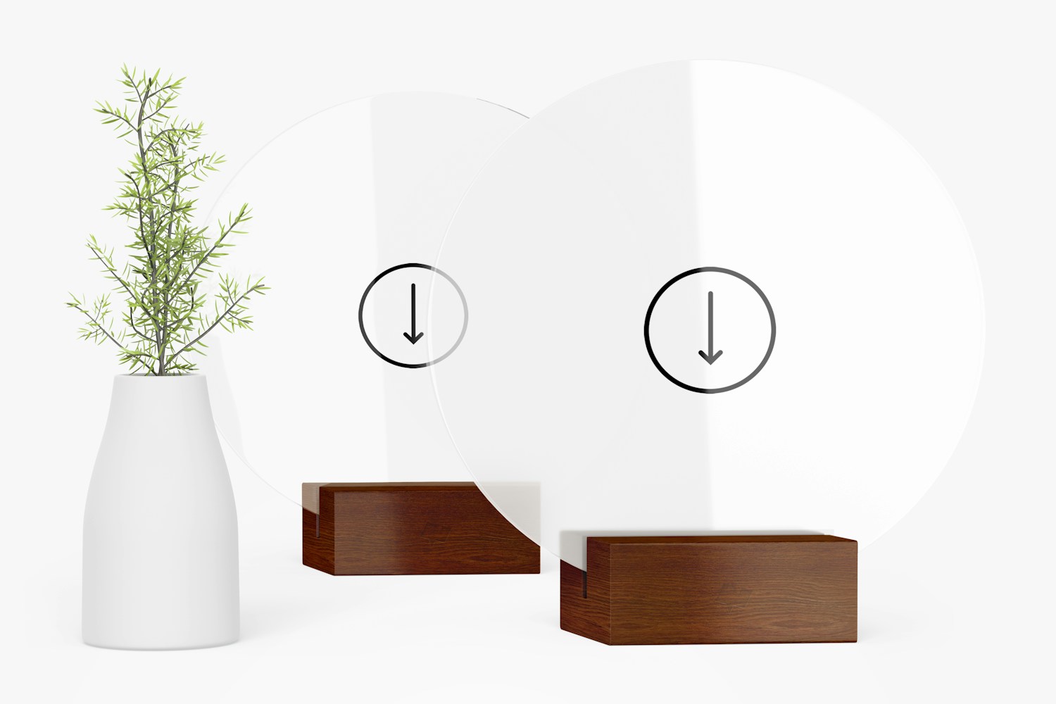 Round Table Signs with Plant Mockup