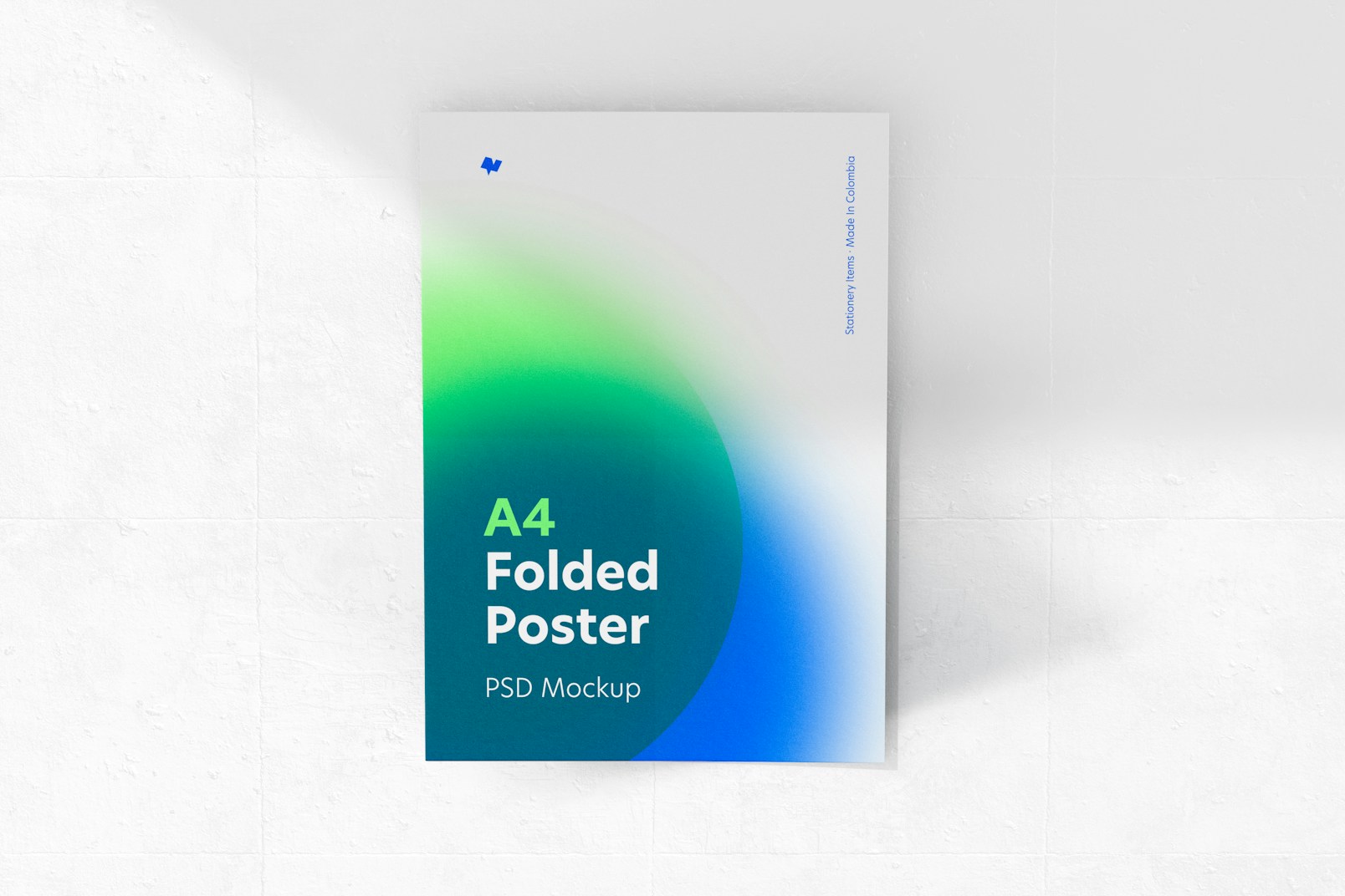 A4 Folded Poster on Wall Mockup
