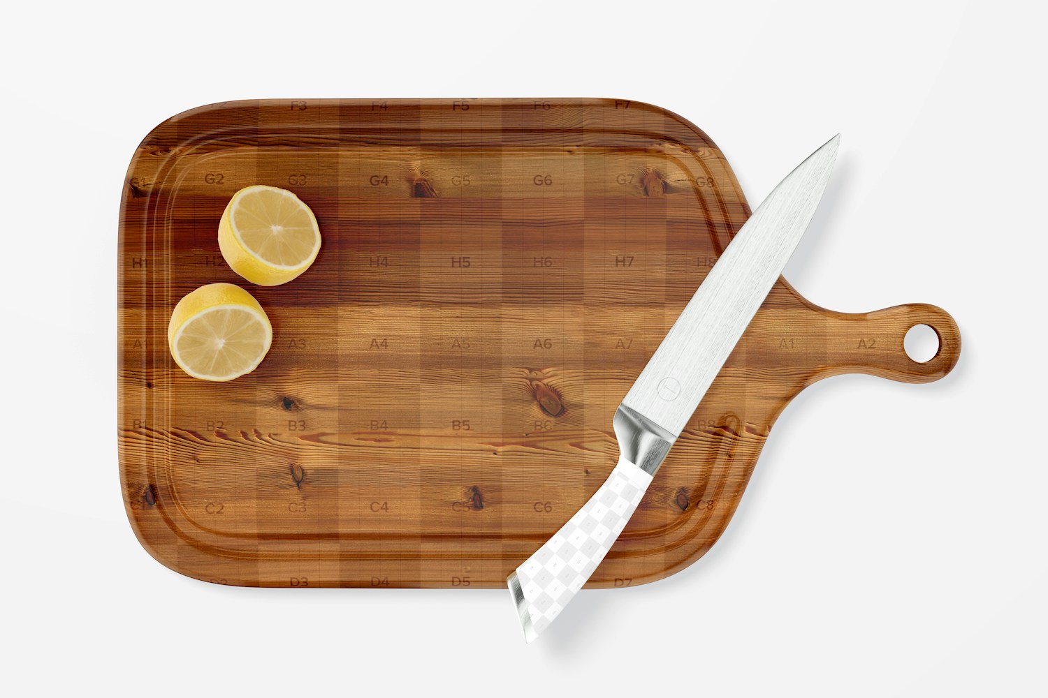 Wood Cutting Board with Handle Mockup, Top View