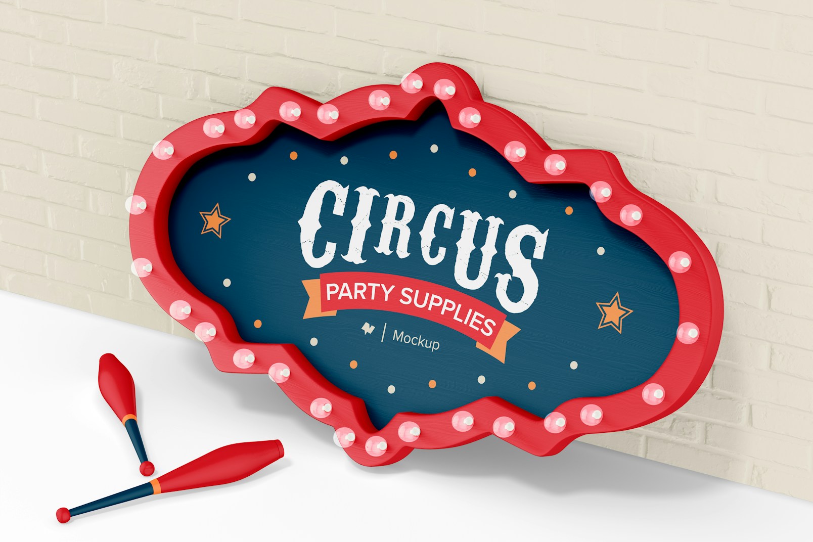 Circus Party Sign Mockup, Leaned