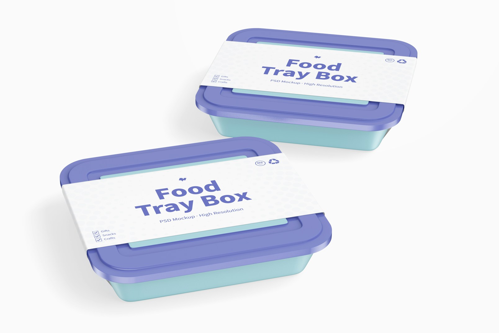 Food Tray Boxes with Lid Mockup, Perspective