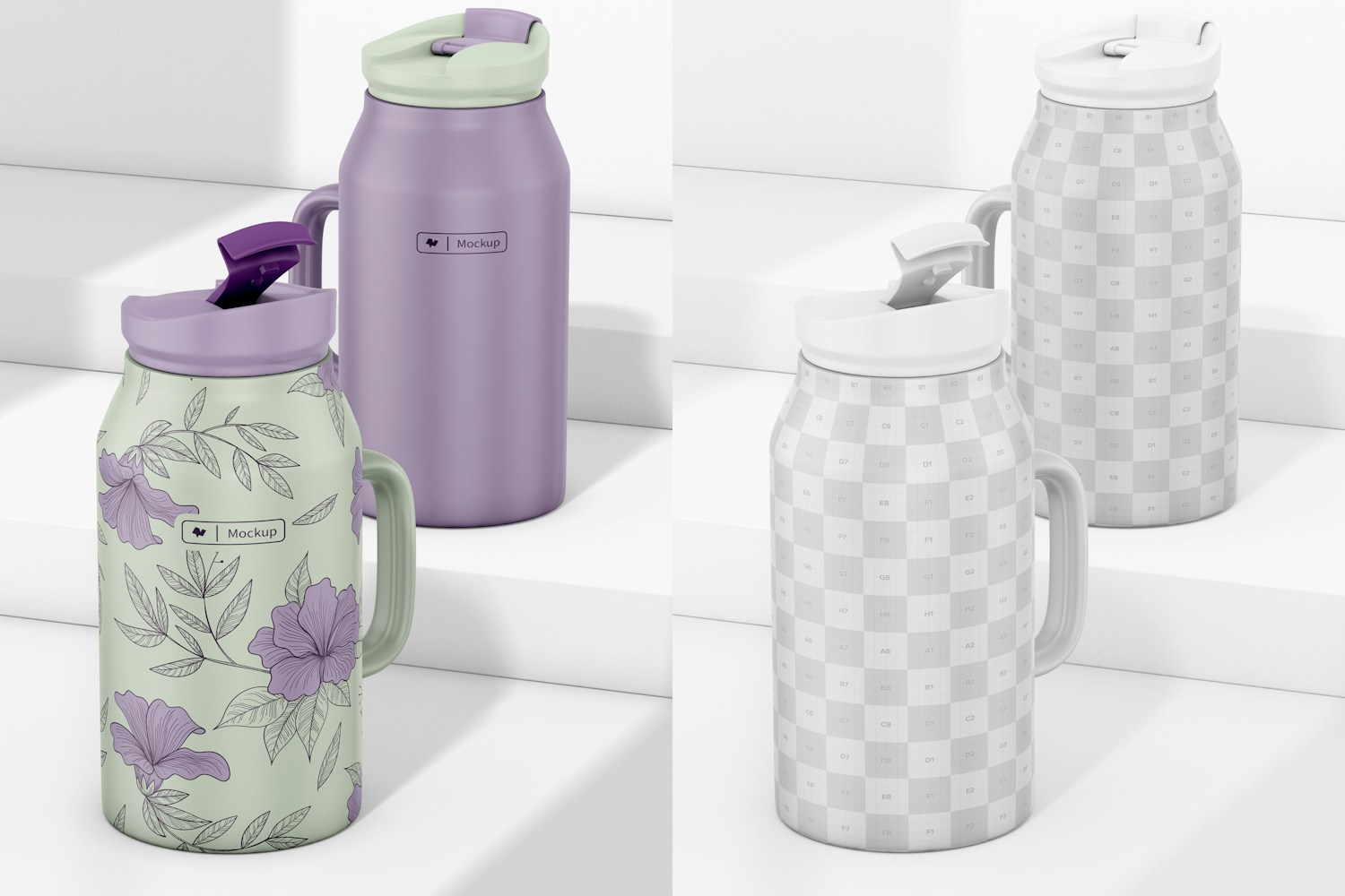 Stainless Steel Thermos Mockup, Perspective