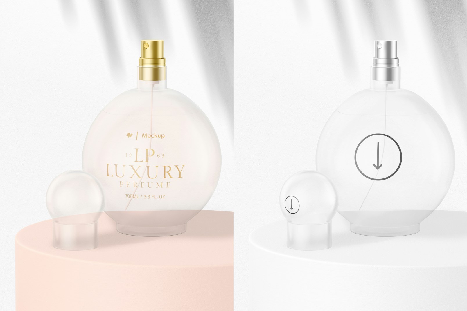 Stubby Luxury Perfume Bottle Mockup, on Podium