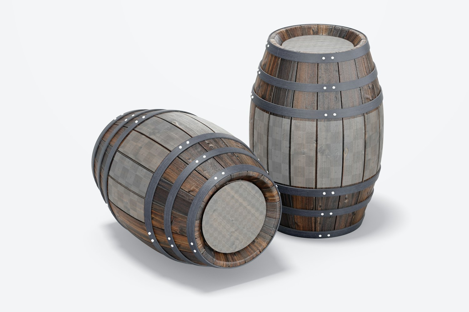 Wooden Barrels Mockup, Front View Wooden Barrels Mockup, Front View